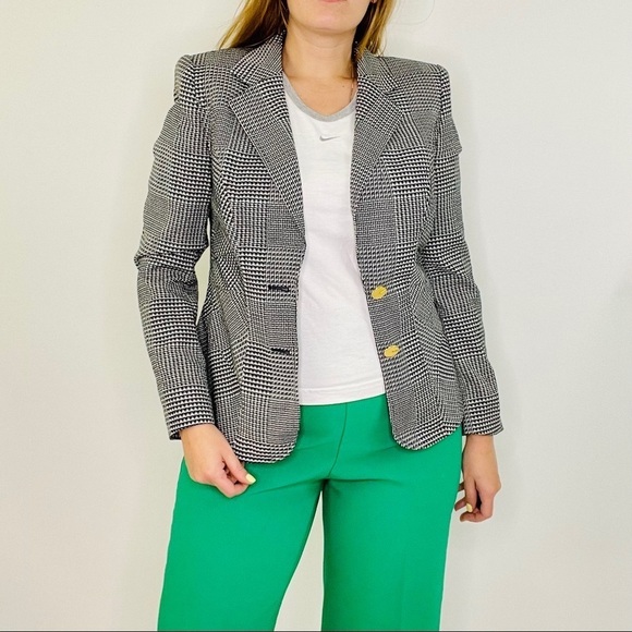 Escada Houndstooth Green Gold 2 Button Blazer - Picture 2 of 14